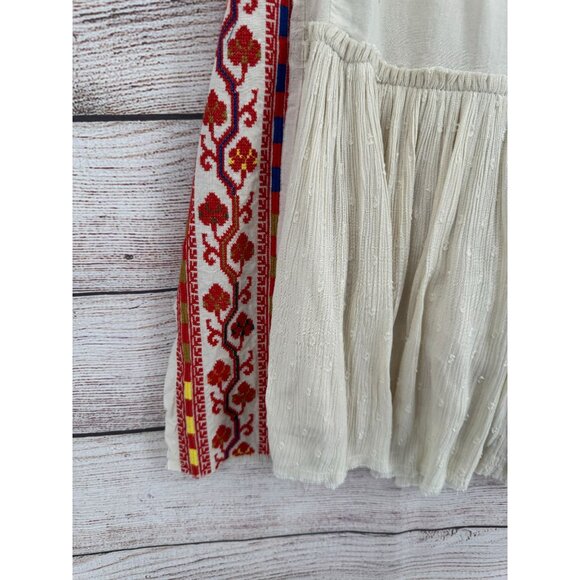 Free People Day Glow Embroidered Mini Dress Women's Small Beige/Red Frayed Hem - Picture 5 of 12